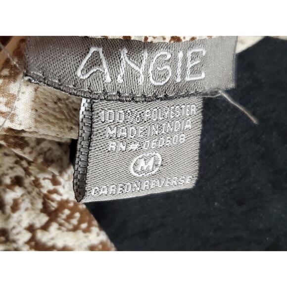 Angle Women's White & Brown Polyester Collared Short Sleeve Knee Length Dress M - Picture 9 of 10